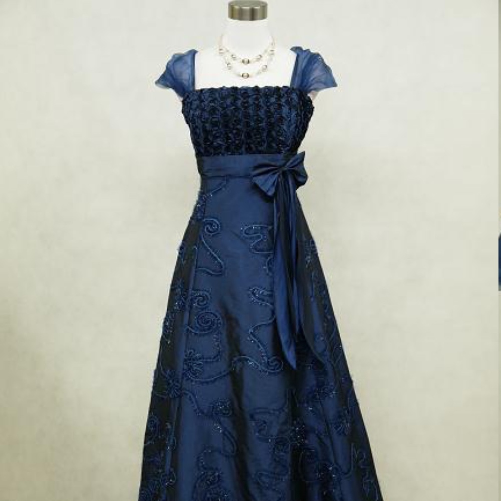 Cherlone satin dark blue rose long gown 20